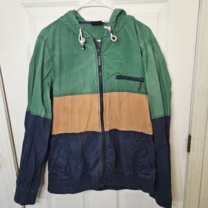 BDG Vintage Zip-Up Color-Blocked Windbreaker Hoodie Size Large Urban Outfitters